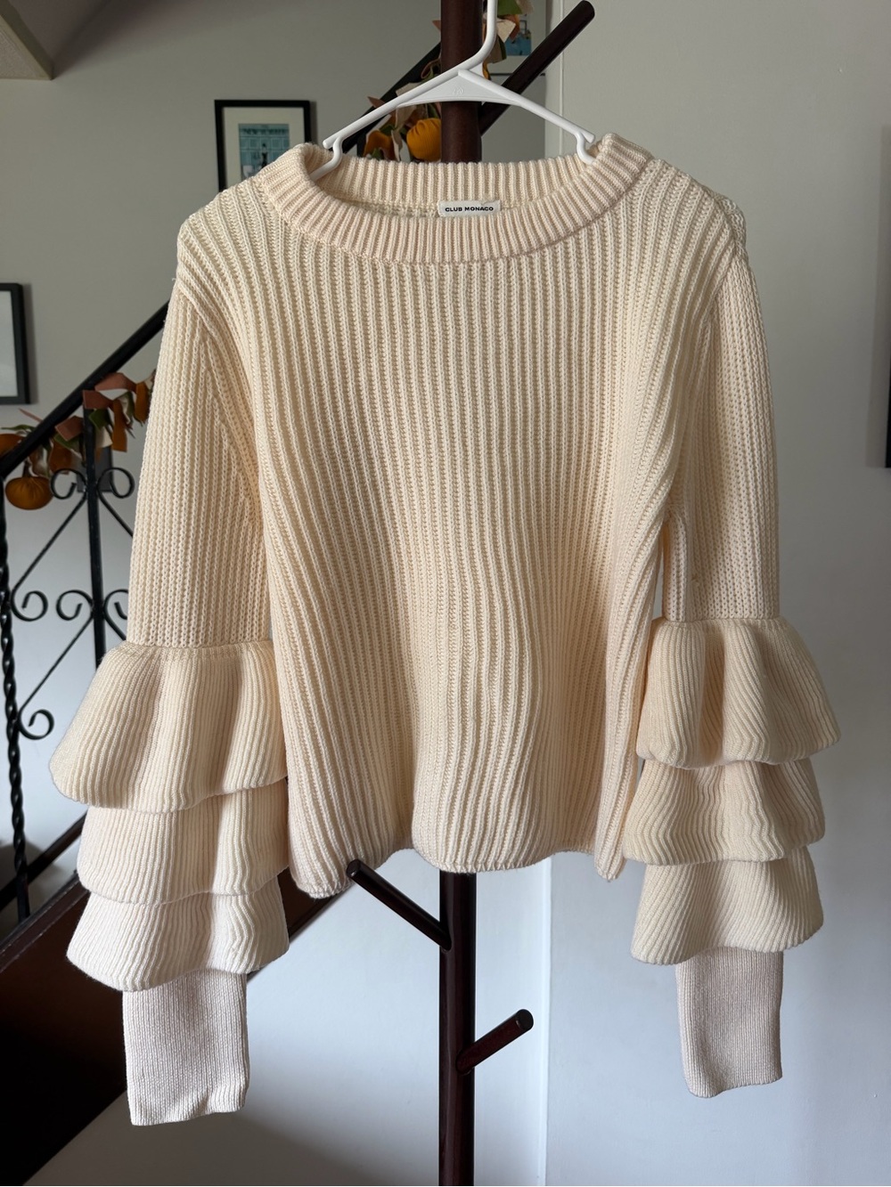 Club Monaco Asal Merino Wool Tiered Ruffle Sleeve Sweater
